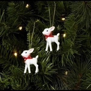 Wondershop NWT Retro Small White Deer Fawn Christmas Ornaments 2 in Pack
